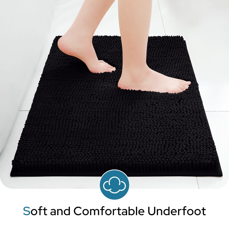 BYSURE Black Bathroom Rugs Sets 3 Piece with Toilet Lid Cover Non Slip Extra Absorbent Plush Chenille Soft Washable Bath Mats - Image 4